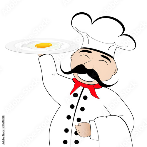 chef with scrambled eggs on a plate