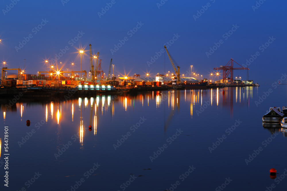 Dublin Port at night as seen from the East-Link Toll Bridge