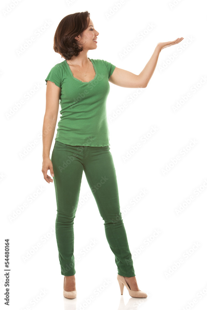 pretty brunette in green pretty brunette in green