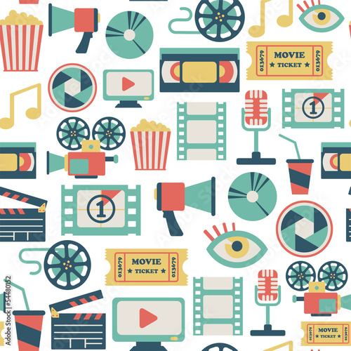 seamless pattern with flat movie icons