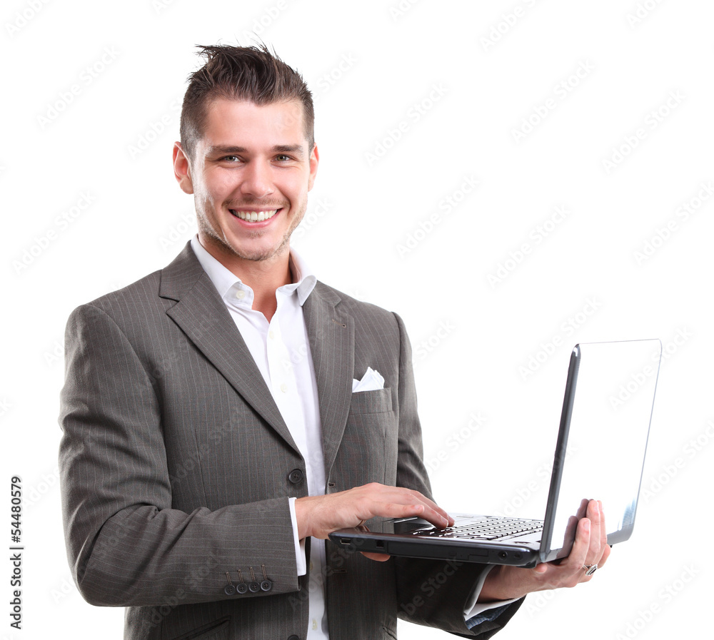 Business man with a laptop - isolated over a white background Business man with a laptop - isolated over a white background
