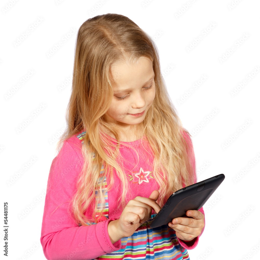 little girl using a touch screen computer little girl using a touch screen computer
