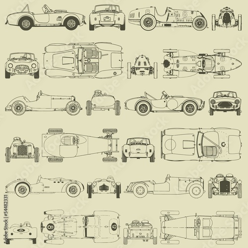 Seamless pattern , vintage sports racing cars.