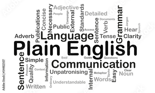 Plain English word cloud black and white