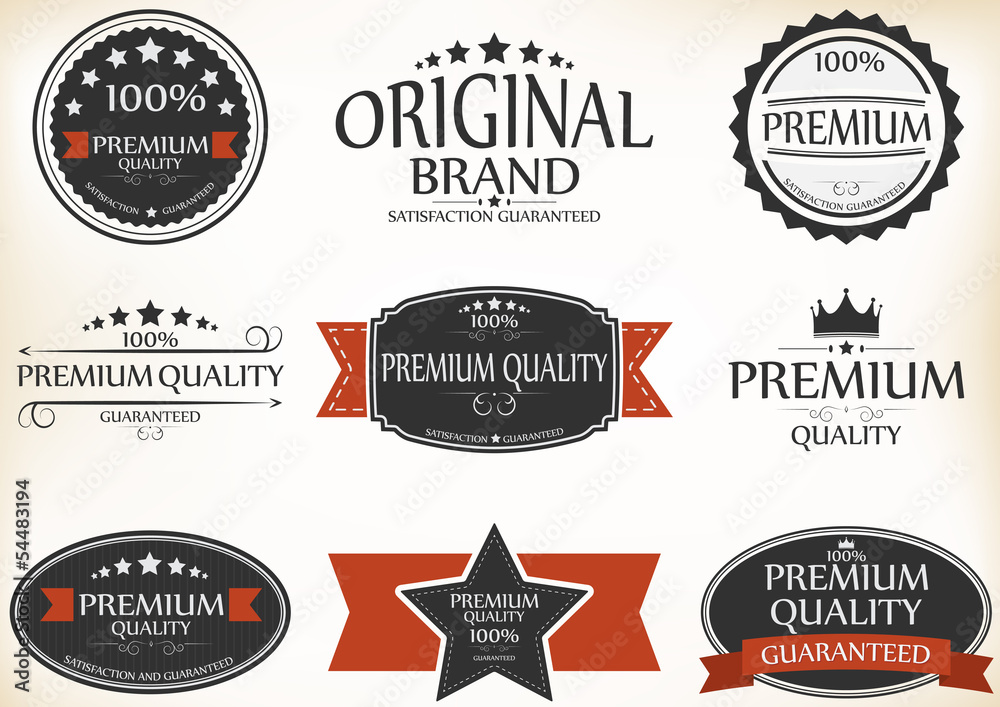 Premium Quality and Guarantee Labels with retro vintage style