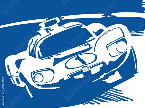 Race car blue and white illustration