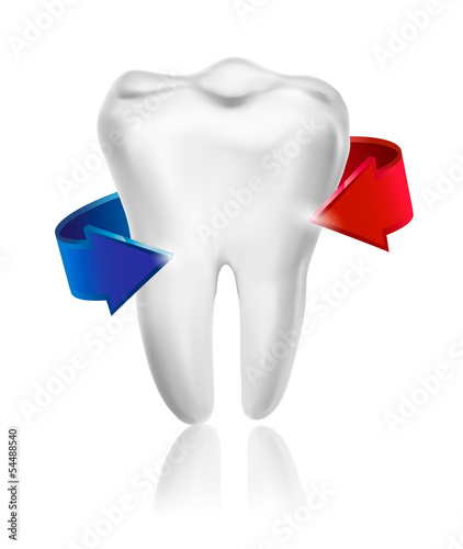 White tooth surrounded by beams. Taking care of teeth concept. V