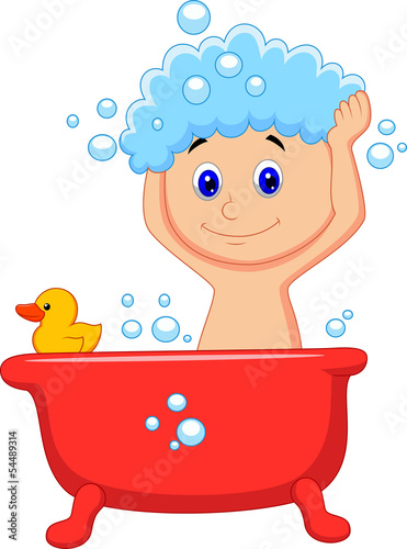 Cute cartoon boy having bath