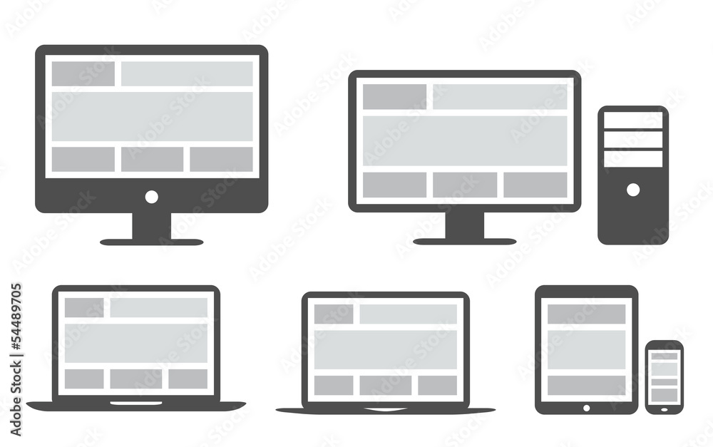 Responsive grid and web design in simplified icons vector