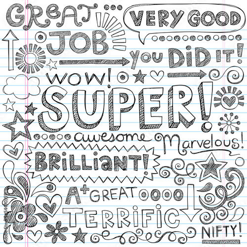 Good Work Super Student Praise Phrases Back to School Doodles