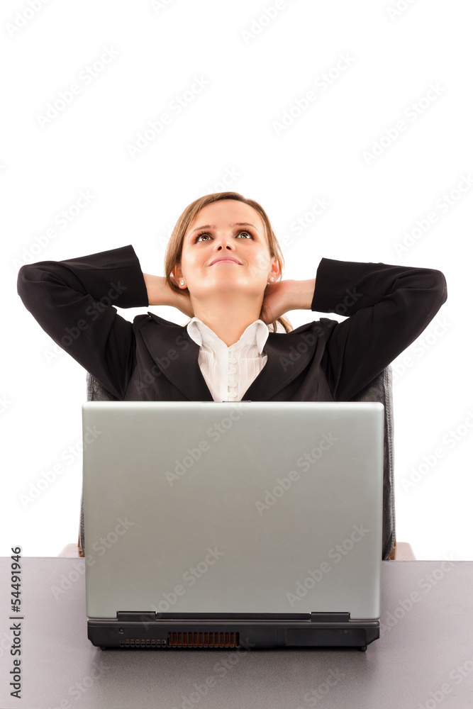 Business woman taking a break and relaxing with her hands behind Business woman taking a break and relaxing with her hands behind
