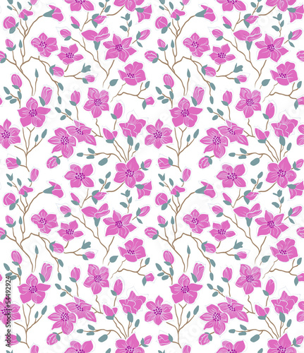 light; magnolia; pattern; seamless; pink, emerald, brown