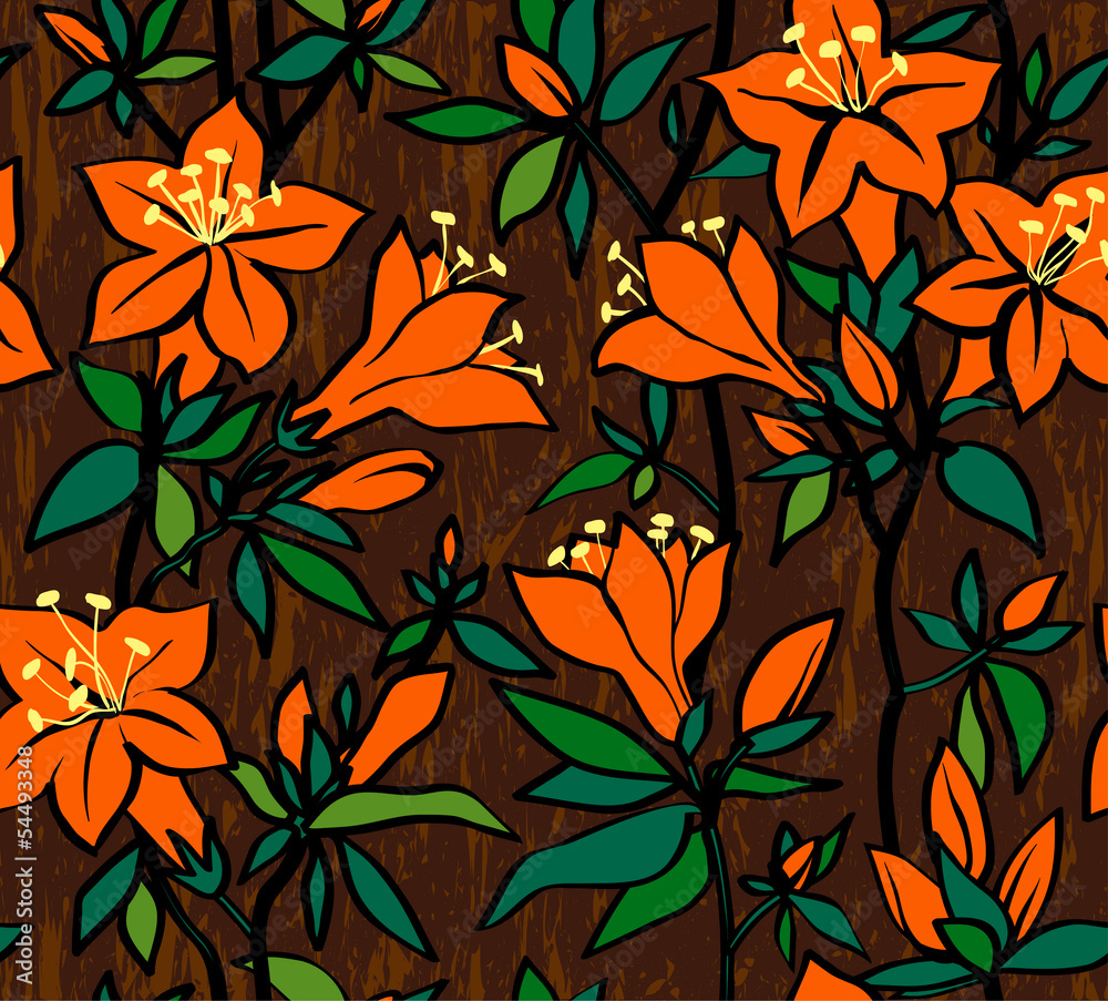 Seamless pattern with orange flowers of an azalea Seamless pattern with orange flowers of an azalea