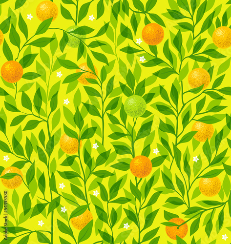 Seamless pattern summer with an orange tree