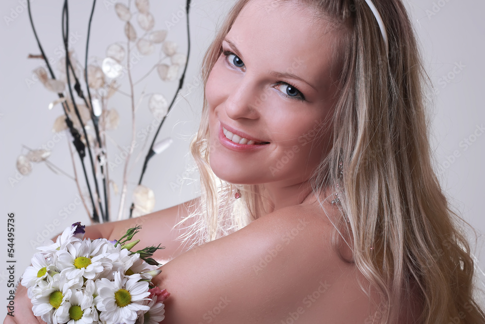 portrait of happy bride with a bouquet portrait of happy bride with a bouquet