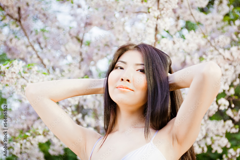 Beautiful young woman on flower background Beautiful young woman on flower background
