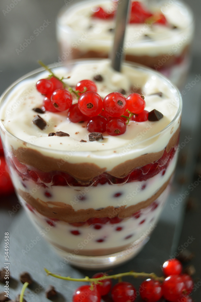 Creme-Schoko-Dessert mit Johannisbeeren Creme-Schoko-Dessert mit Johannisbeeren