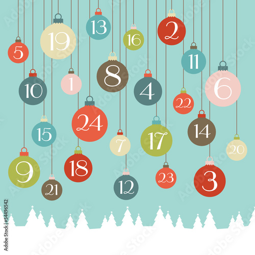 Advent Calendar Hanging Christmas Balls Retro