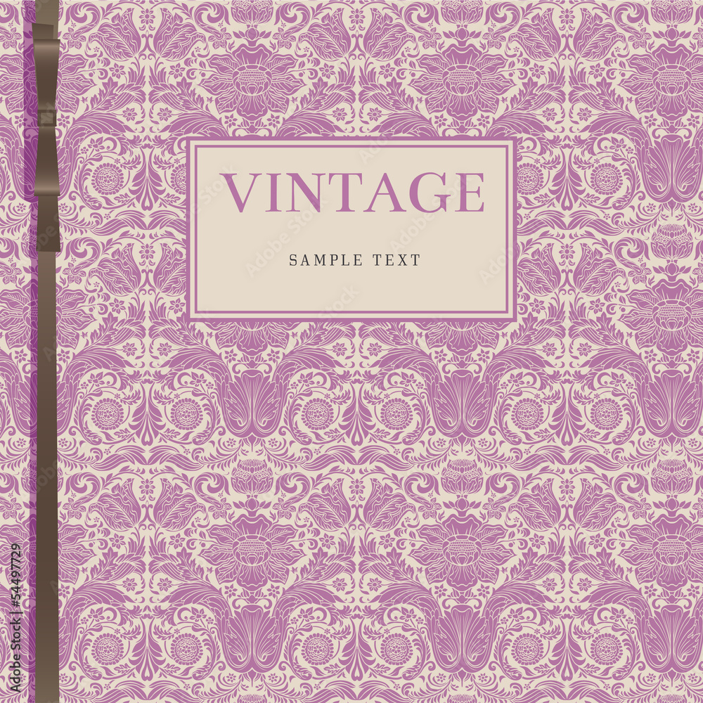 Vintage purple background with brown ribbon