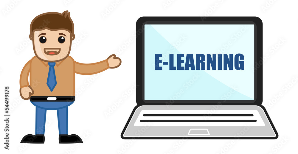 Man Standing with E-Learning Laptop - Office Character Vectors