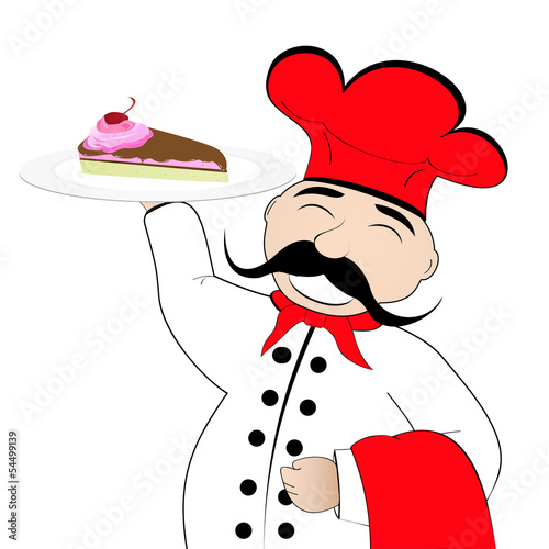 chef with a cake on a plate
