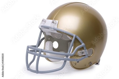 Gold football helmet isolated on a white background