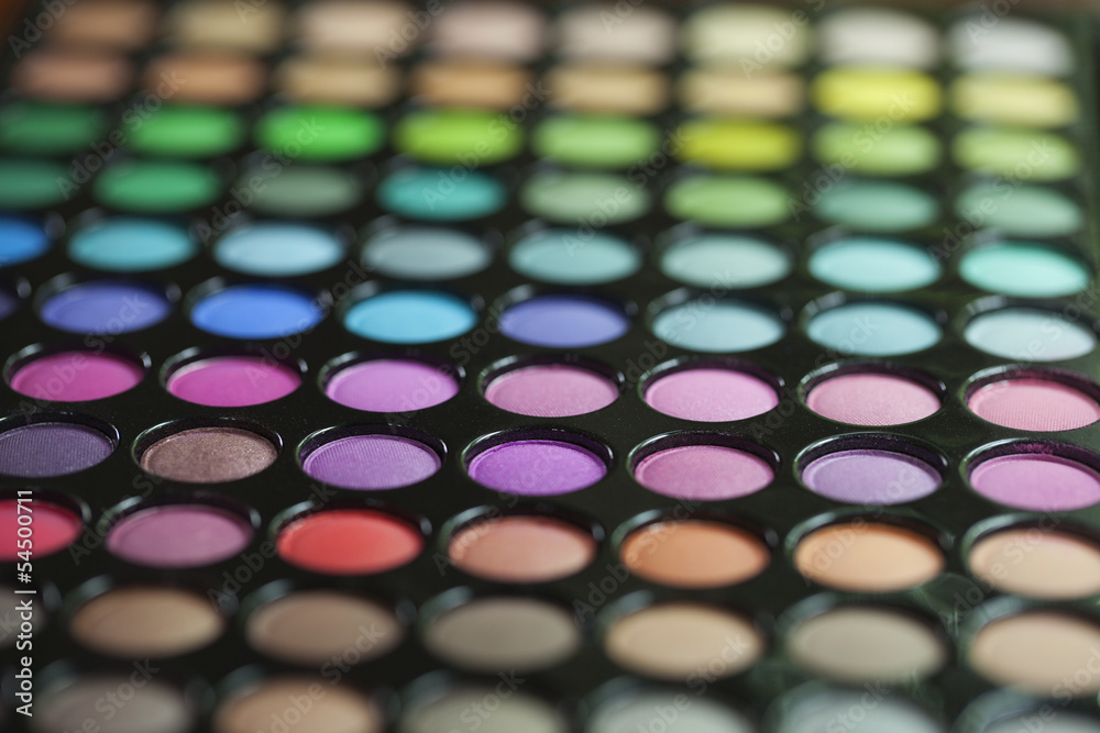 Selective focus view of an eye shadow palette Selective focus view of an eye shadow palette