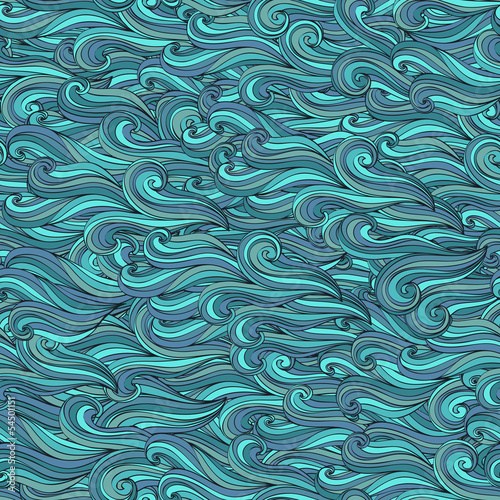 vector seamless abstract hand-drawn pattern, waves background
