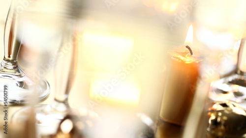 Selective focus of table with holiday drink and candles