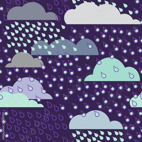 Rainy seamless pattern with clouds. Vector pattern