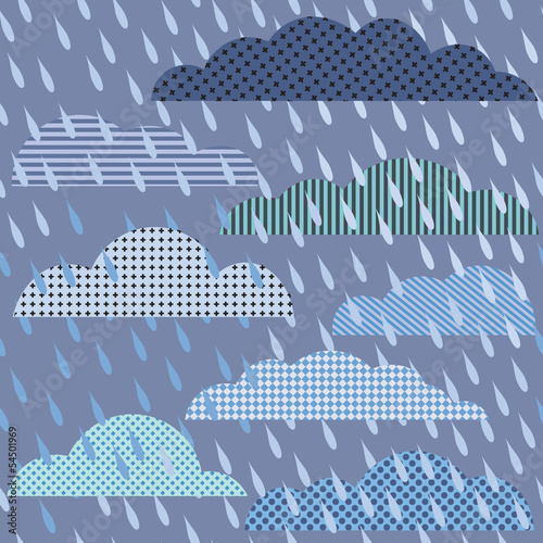 Rainy seamless pattern with clouds. Vector pattern