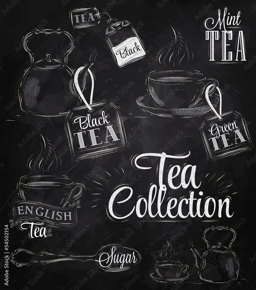 Set tea collection chalk