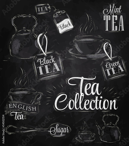 Obraz na płótnie Set tea collection chalk w salonie