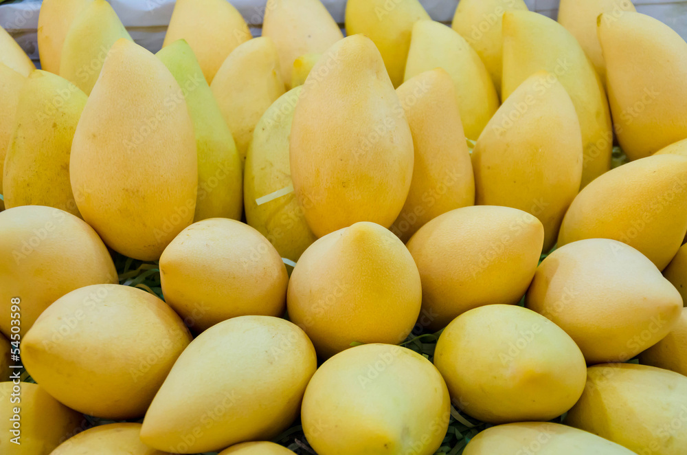 Pile of fresh Barracuda mango on sales in Thailand open market