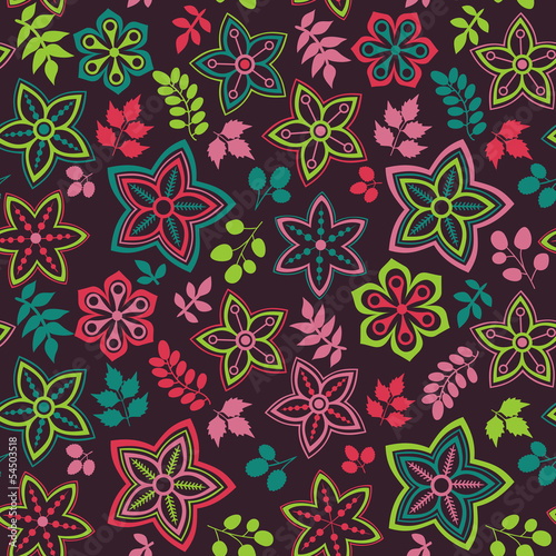 Colorful floral seamless pattern in cartoon style. Seamless patt