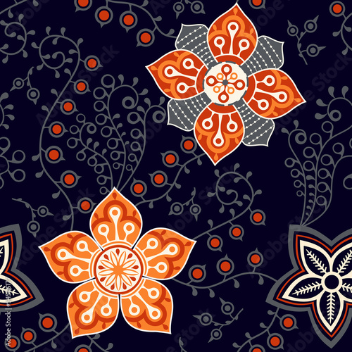 Colorful floral seamless pattern in cartoon style. Seamless patt
