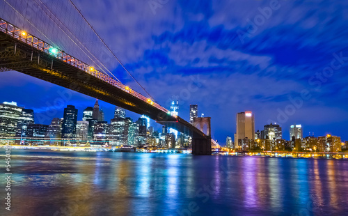 Brooklyn Bridge at night in New York City Manhattan  USA