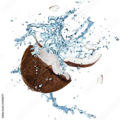 Coconut with splashing water