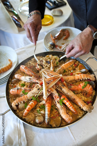 Service, espagnol, restaurant, riz, paëlla, fruits de mer