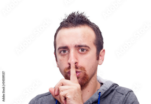 Man showing silent sign