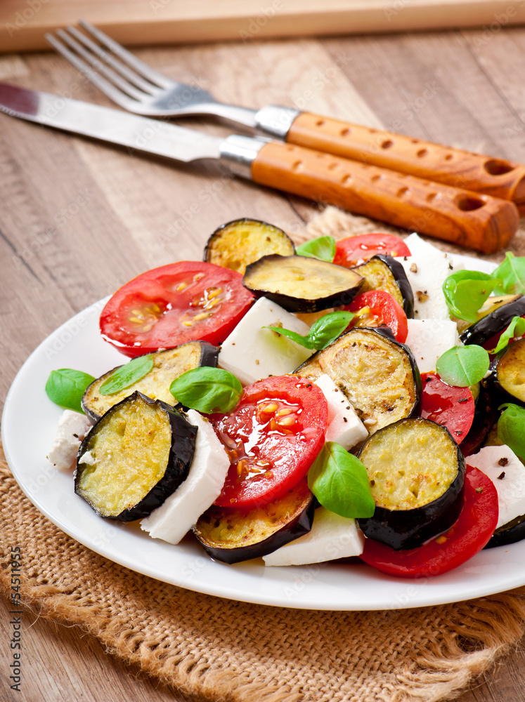 eggplant salad with tomato and feta cheese