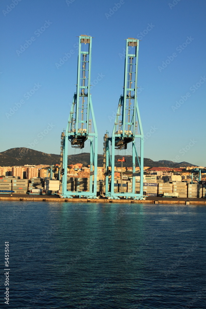 container ship in the port of algeciras, spain