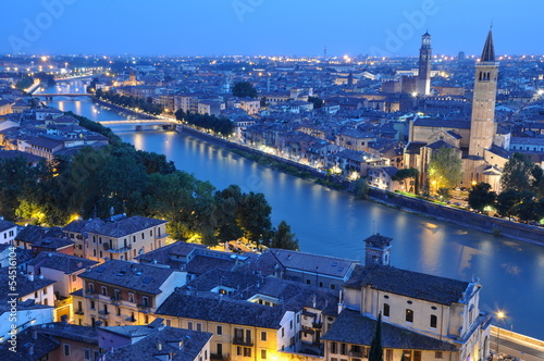 Night view of the city of Verona Italy