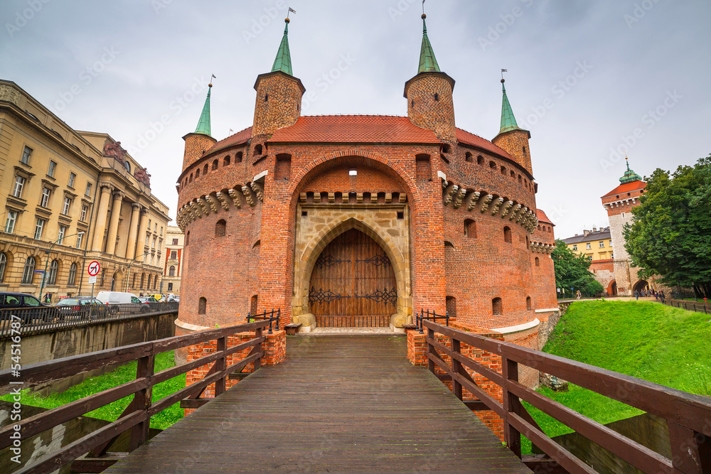 Fototapeta premium Cracow barbican - medieval fortifcation at city walls, Poland