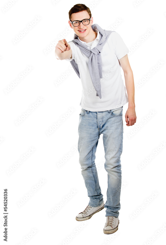 Closeup of a man pointing at you, isolated on white background Closeup of a man pointing at you, isolated on white background