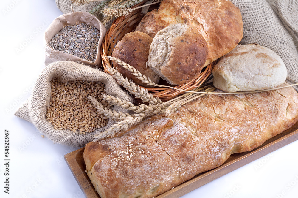 Various types of bread and cereals