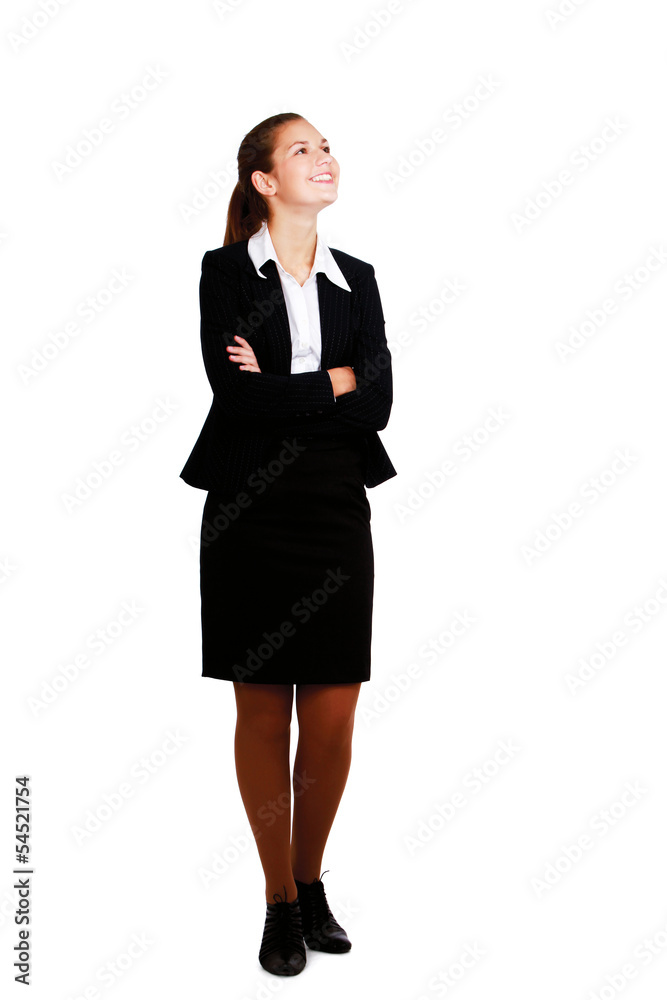 Full-body portrait business woman isolated on white background. Full-body portrait business woman isolated on white background.