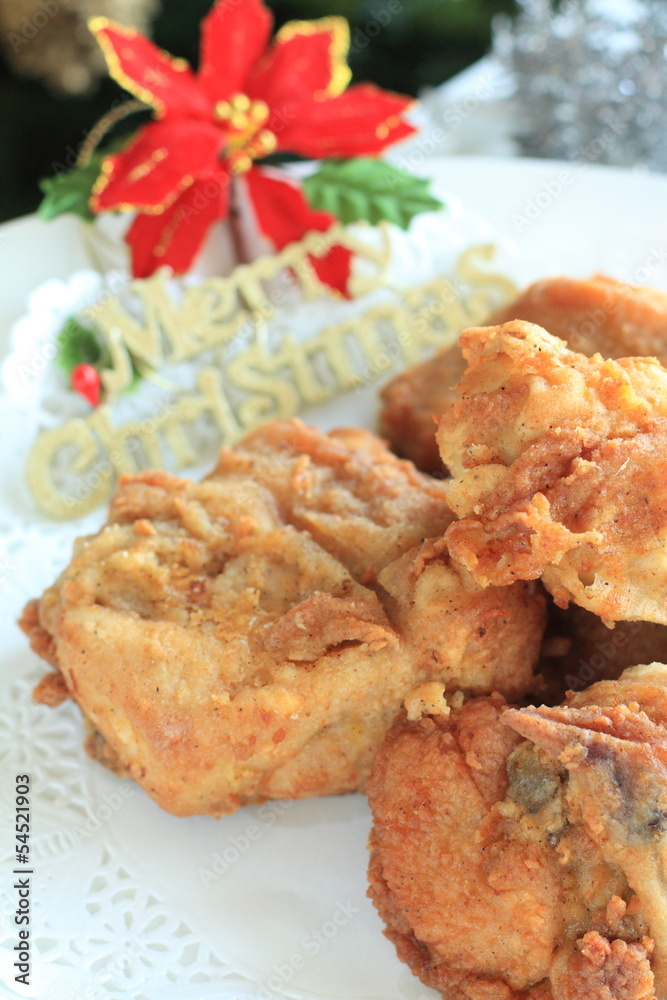 fried chiciken and ornamets for Christmas food image