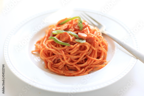 Italian food, sausage and tomato sauce Spaghetti