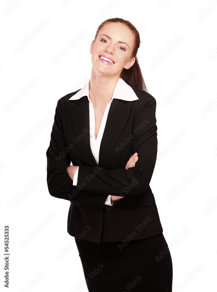 A beautiful woman standing with her arms crossed A beautiful woman standing with her arms crossed